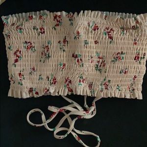 pink floral bandeau swim suit top, with padding